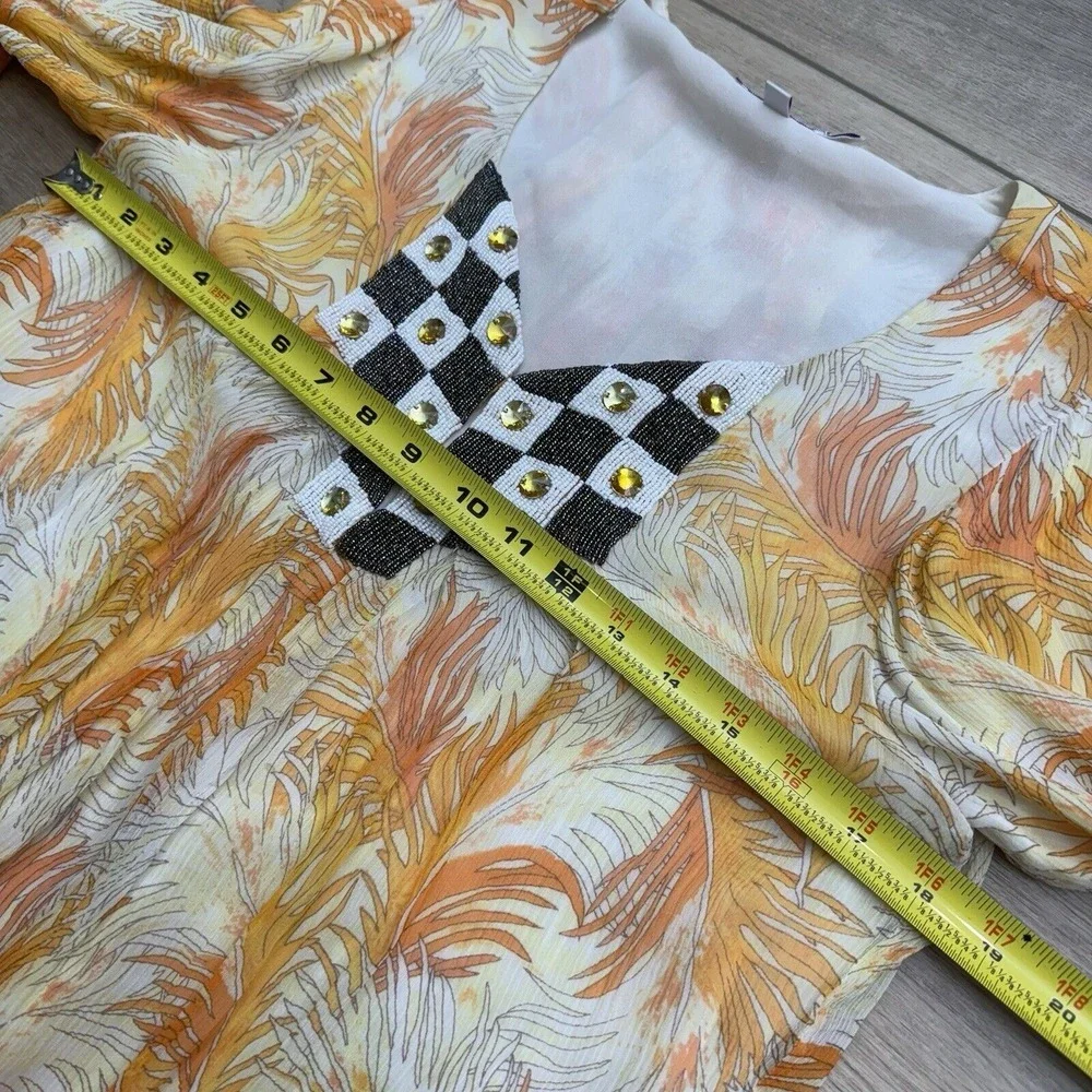 Calypso st‎ Barth Beaded Silk Split Neck Tunic Blouse Tropical Luxury Womens Med - Picture 13 of 16
